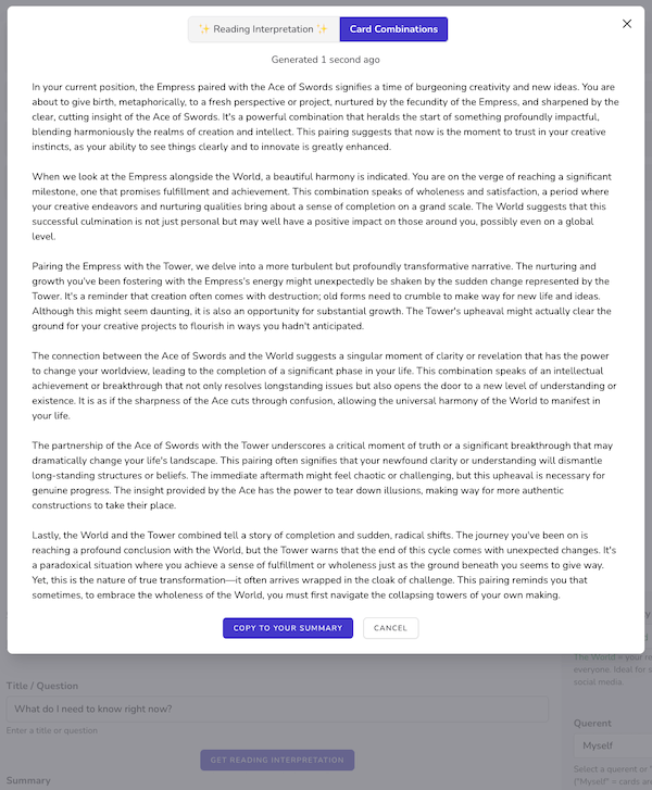 ai tarot reading: identify card combinations